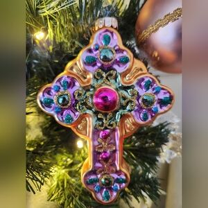 2016 Christopher Radko Celebrations Line Blown Glass Cross Ornament